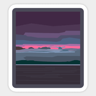 Cartoon sunset in pink and purple colors. Sticker